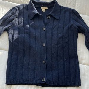 J.Crew Women’s Vintage Navy Blue 100% Lambswool button sweater 1990’s Size S